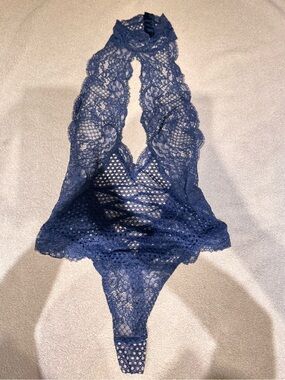 Victoria's Secret Navy Lace Halter Teddy Bodysuit